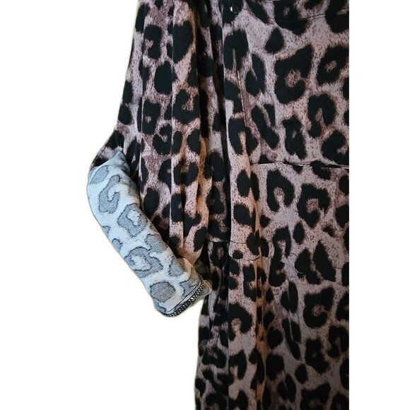 Torrid Leopard Print Shirt Dress Mini Challis Zip Front Roll Tab Sleeves Plus 1X - Picture 13 of 14